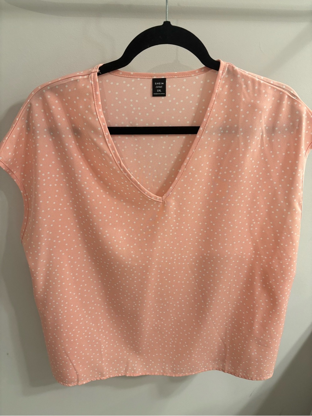 SHEIN Light Pink Polka Dot V-Neck Cap Sleeve Blouse